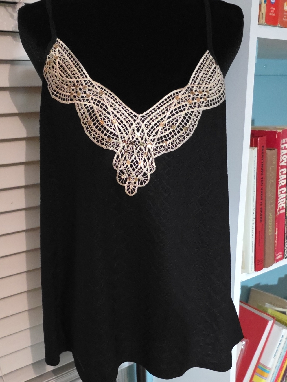 Black Lace-Appliqué Spaghetti Strap Women's Tank Size OXL